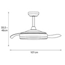 VENTILADOR DECORATIVO BLANCO-NIQUEL CON ASPAS RETRÁCTILES, LUZ LED Y CONTROL REMOTO Ø107 MOTOR DC 32W