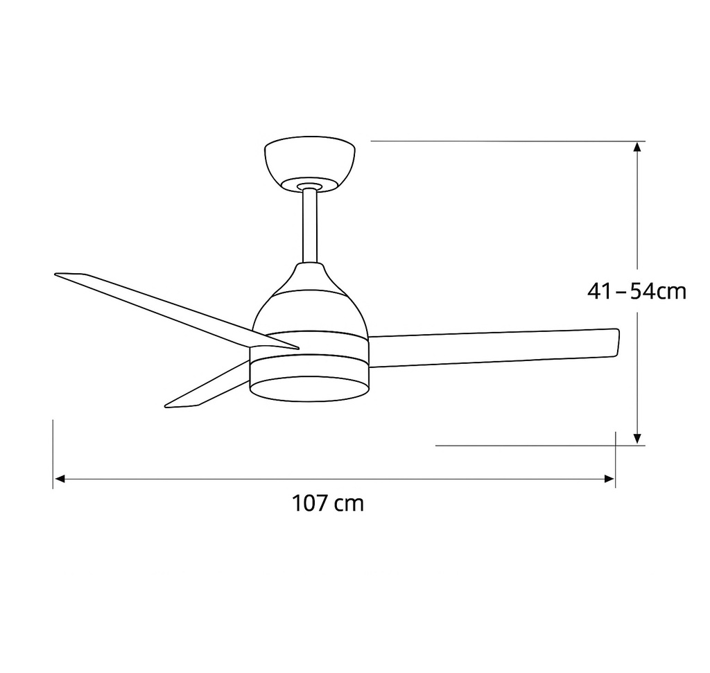 VENTILADOR DECORATIVO COLOR BLANCO ASPAS EN MADERA Ø107 MOTOR DC 22W CON LUZ LED Y MANDO A DISTANCIA
