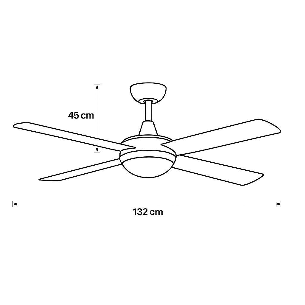 VENTILADOR 4 ASPAS COLOR NIQUEL E27 Ø132 70W C/MANDO