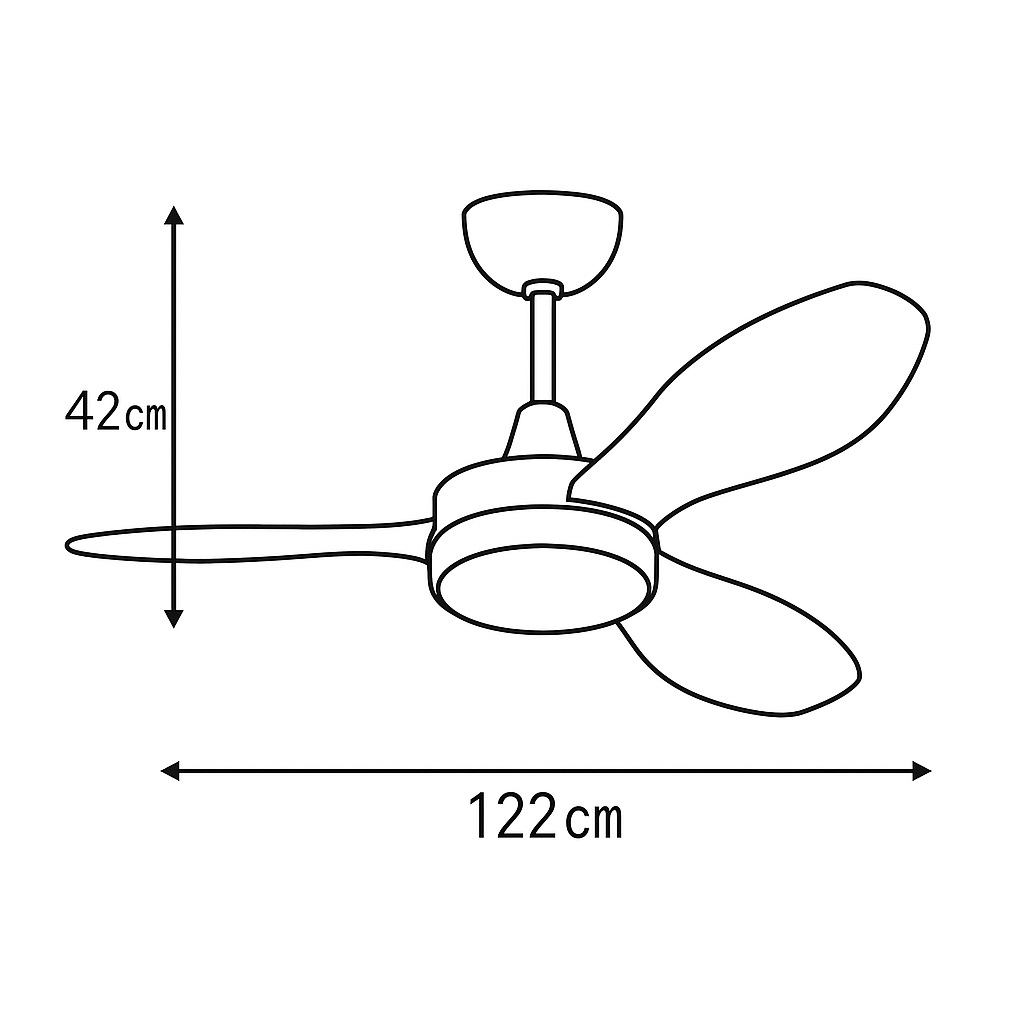 VENTILADOR DECORATIVO BLANCO-NIQUEL CON ASPAS RETRÁCTILES, LUZ LED Y CONTROL REMOTO Ø107 MOTOR DC 32W