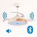 VENTILADOR DECORATIVO CON ASPAS RETRÁCTILES, ALTAVOZ BLUETOOTH, LUZ LED Y MANDO A DISTANCIA MOTOR 32W DC