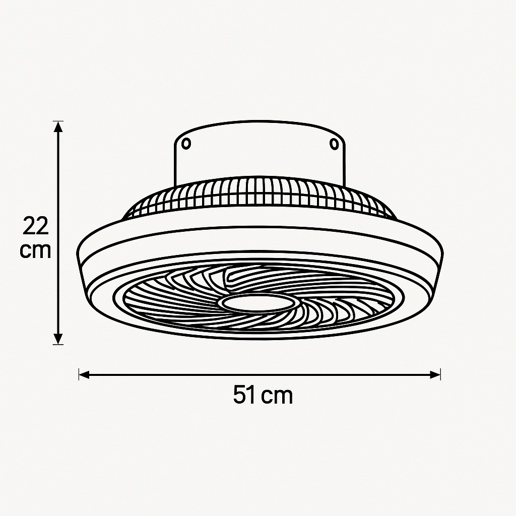 VENTILADOR DECORATIVO BLANCO-NIQUEL CON ASPAS RETRÁCTILES, LUZ LED Y CONTROL REMOTO Ø107 MOTOR DC 32W