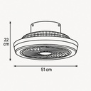VENTILADOR DECORATIVO BLANCO-NIQUEL CON ASPAS RETRÁCTILES, LUZ LED Y CONTROL REMOTO Ø107 MOTOR DC 32W