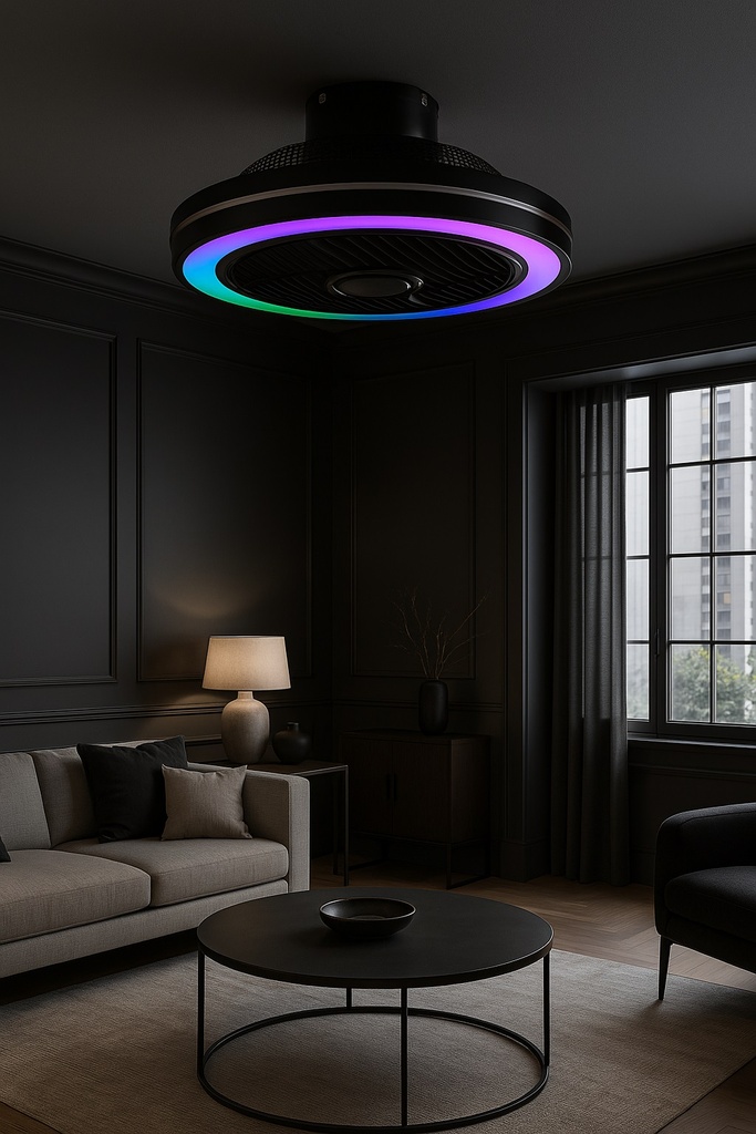 VENTILADOR DE TECHO DECORATIVO CON LUZ BLANCO-GRIS RGB Ø51 DC 20W