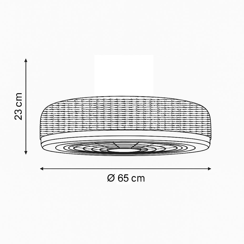 VENTILADOR DECORATIVO CON HILO DE TEJIDO CÁÑAMO 4xE27 CON CONTROL Ø55 DC 20W
