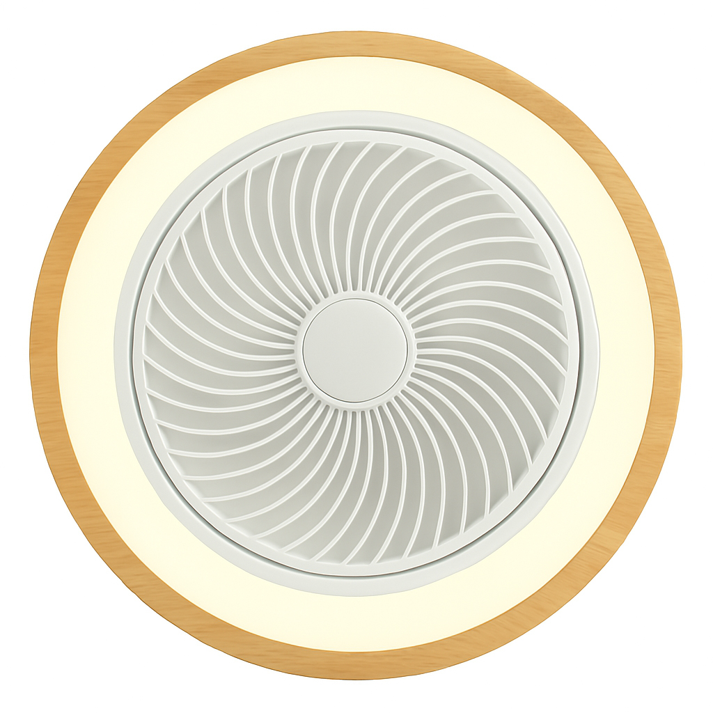 PLAFÓN DECORATIVO CON VENTILADOR COLOR BLANCO Y MADERA Ø50 MOTOR DC 15W CON LUZ LED 41W