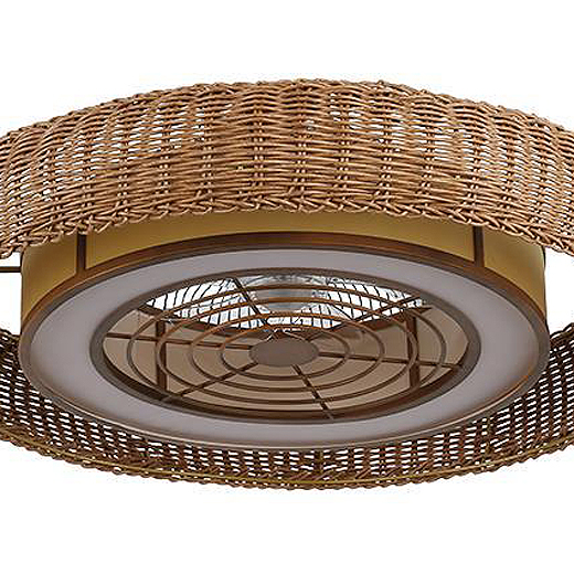 PLAFÓN DECORATIVO CON VENTILADOR Ø65 TEJIDO MARRÓN MOTOR DC 20W CON LUZ LED 60W Y CONTROL 
