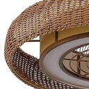 PLAFÓN DECORATIVO CON VENTILADOR Ø65 TEJIDO MARRÓN MOTOR DC 20W CON LUZ LED 60W Y CONTROL 