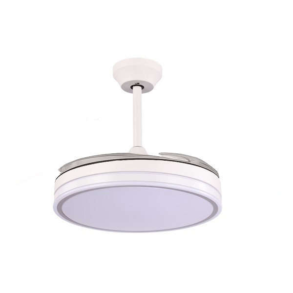 VENTILADOR DECORATIVO BLANCO-NIQUEL CON ASPAS RETRÁCTILES, LUZ LED Y CONTROL REMOTO Ø107 MOTOR DC 32W