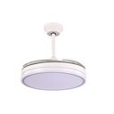 VENTILADOR DECORATIVO BLANCO-NIQUEL CON ASPAS RETRÁCTILES, LUZ LED Y CONTROL REMOTO Ø107 MOTOR DC 32W