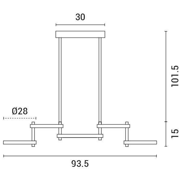 LUMINARIAS COLGANTES QUINTUPLE LED 48W 930x280x290 NEGRO
