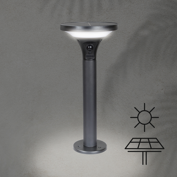 COLUMNA LED CON PANEL SOLAR Y SENSOR DE MOVIMIENTO 3,8W 500lm 160x160x350mm 3CCT IP44 TIPO C