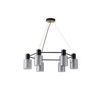 LÁMPARA COLGANTE METAL-VIDRIO 6xE14 MAX 8W Ø700x600mm NEGRO-LATÓN ARTE ILLUMINA SILENCE
