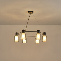 LÁMPARA COLGANTE METAL-VIDRIO 6xE14 MAX 8W Ø700x600mm NEGRO-LATÓN ARTE ILLUMINA SILENCE
