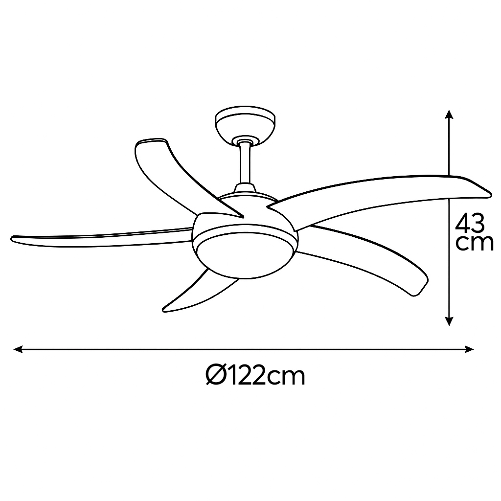 VENTILADOR 5 ASPAS COLOR NIQUEL E27 Φ120 70W C/MANDO