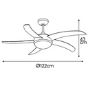 VENTILADOR 5 ASPAS COLOR NIQUEL E27 Φ120 70W C/MANDO
