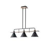 LÁMPARA COLGANTE MADERA-METAL 3 LUCES 3xE27 MAX 15W 780x180x865mm NEGRO ARTE ILLUMINA CONO