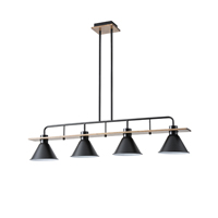 LÁMPARA COLGANTE MADERA-METAL 4 LUCES 4xE27 MAX 15W 1030x180x865mm NEGRO ARTE ILLUMINA CONO
