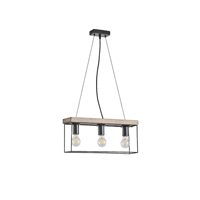 LÁMPARA COLGANTE MADERA-METAL 3 LUCES 3xE27 MAX 15W 480x125x1230mm NEGRO-MARRÓN ARTE ILLUMINA MULTIPLA