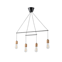 LÁMPARA COLGANTE MADERA-METAL 4 LUCES 4xE27 MÁX. 15W 930x120x1180mm NEGRO ARTE ILLUMINA EDISON