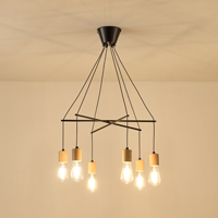 LÁMPARA COLGANTE MADERA-METAL 6 LUCES 6xE27 MÁX 15W 650x650x1180mm NEGRO ARTE ILLUMINA EDISON