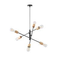 LÁMPARA COLGANTE MADERA-METAL 6 LUCES 6xE27 MÁX 15W 850x850x1540mm NEGRO ARTE ILLUMINA EDISON