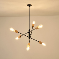 LÁMPARA COLGANTE MADERA-METAL 6 LUCES 6xE27 MÁX 15W 850x850x1540mm NEGRO ARTE ILLUMINA EDISON
