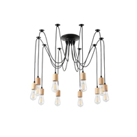 LÁMPARA COLGANTE MADERA-METAL 10 LUCES 10xE27 MÁX 15W 1000x1000x510mm NEGRO ARTE ILLUMINA EDISON