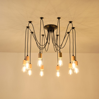 LÁMPARA COLGANTE MADERA-METAL 10 LUCES 10xE27 MÁX 15W 1000x1000x510mm NEGRO ARTE ILLUMINA EDISON