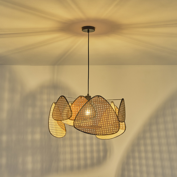 LÁMPARA COLGANTE RATÁN 1xE27 MAX 15W 390×1270mm MARRÓN-NEGRO ARTE ILLUMINA KAI