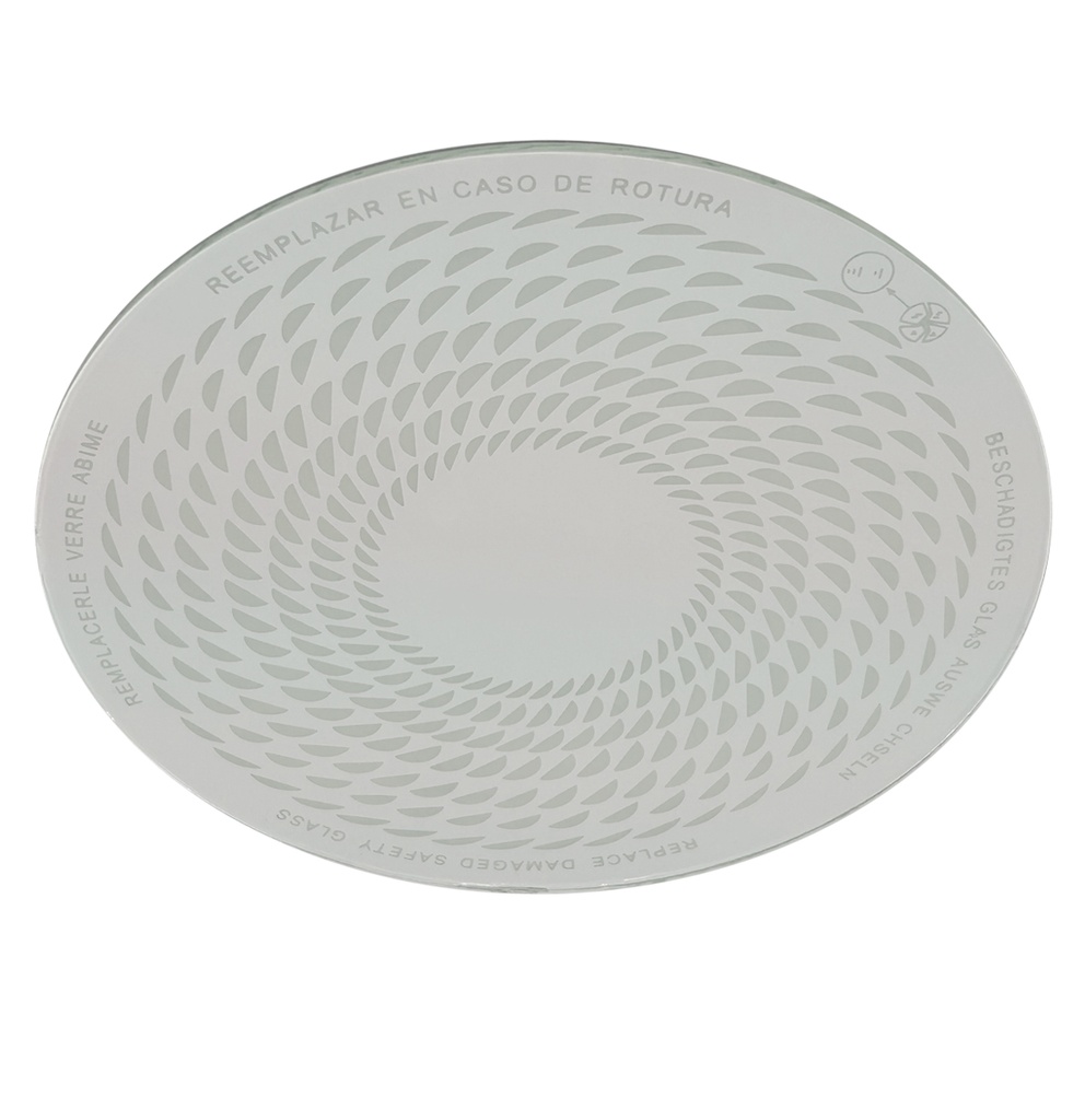 CRISTAL DE RECAMBIO DOWNLIGHT Ø18,4cm TRANSPARENTE CON SERIGRAFIA BLANCA