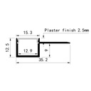 PERFIL DE ALUMINIO EMPOTRADO PARA PLACA DE YESO 2000x15,3x12,5 PLUS