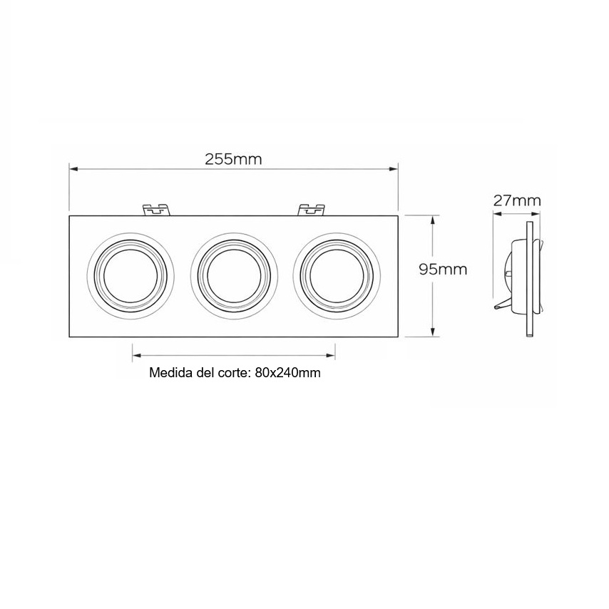 SPOT EMPOTRABLE CUADRADO TRIPLE ORIENTABLE PC 3xGU10 IP20