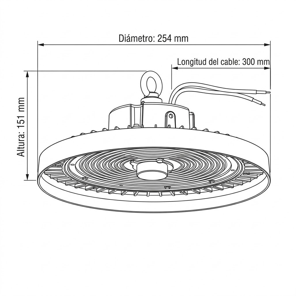 HIGH BAY LED SMD UFO 80-120-150W 3CCT 100-277V 160L/W NEGRO Ø254x151mm PRO