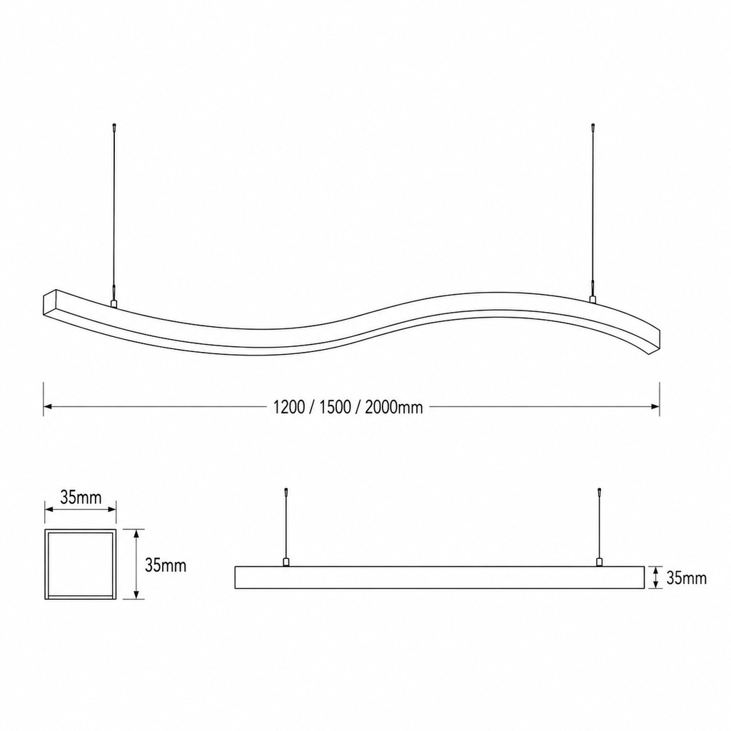 LUMINARIA LINEAL de SUPERFICIE TIPO S 35x35 140lm/W 24V 