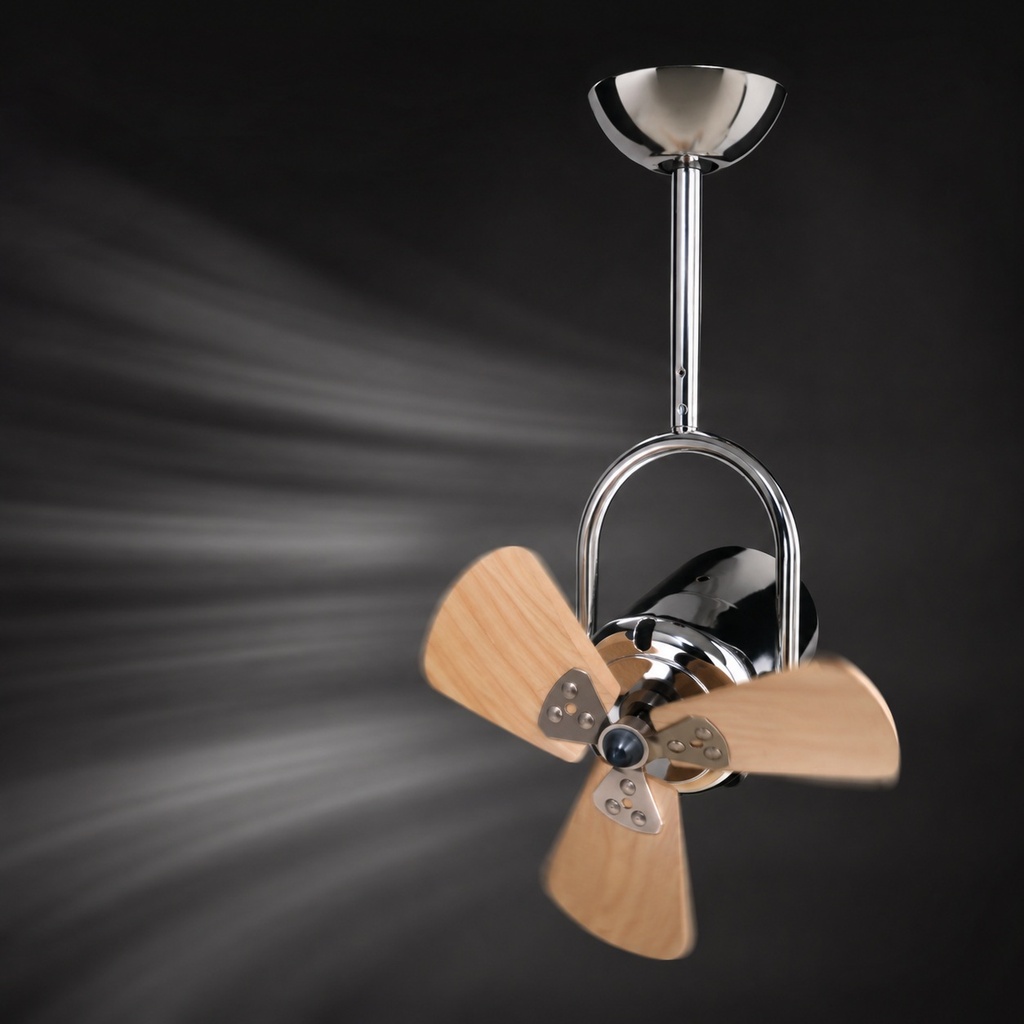 VENTL TECHO FINO 3 ASPAS MADERA CROMADO DIRECCION VIENTO AJUSTABLE