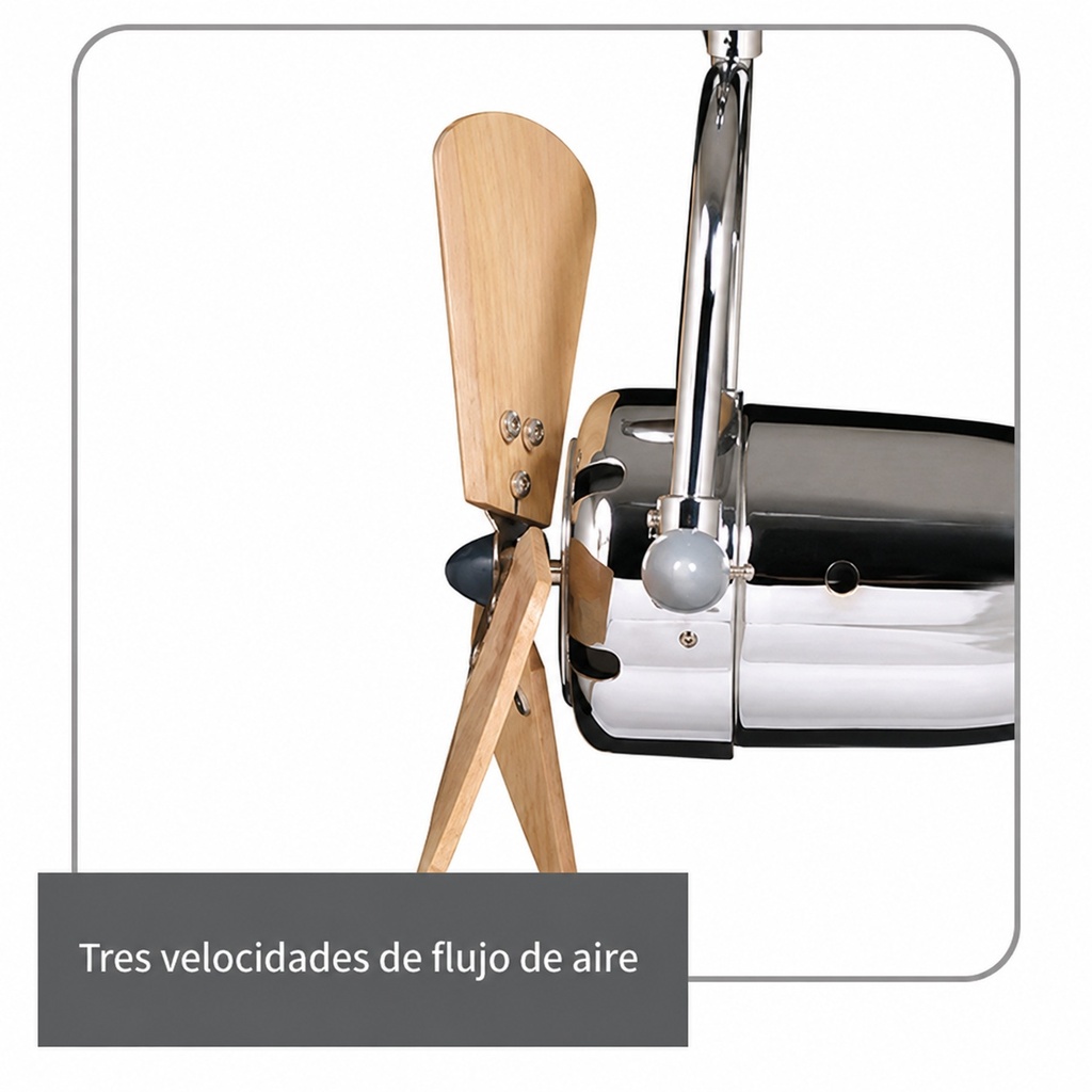 VENTL TECHO FINO 3 ASPAS MADERA CROMADO DIRECCION VIENTO AJUSTABLE