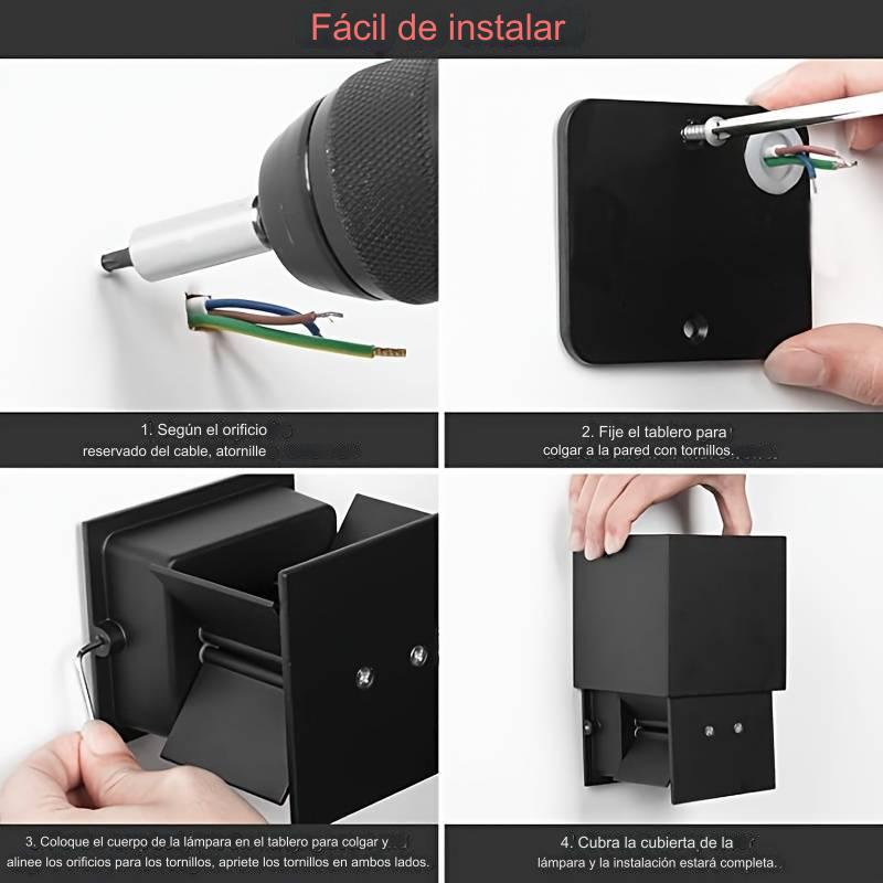 APLIQUE ALUMINIO CUBO NEGRO 10W 3CCT 100x100x100mm CON DIFUSOR DE CRISTAL