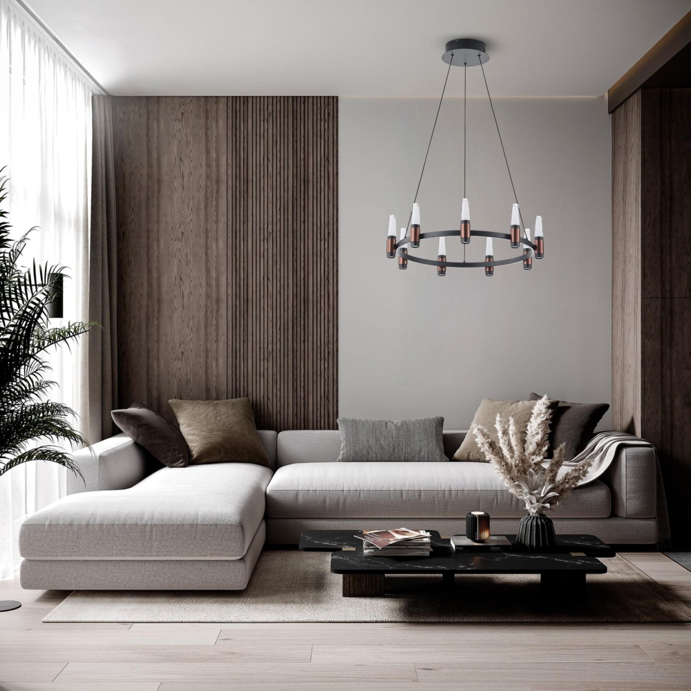 LÁMPARA DE TECHO COLGANTE ALUMINIO LED 43W 2580lm 3000K Ø630xΗ1500mm NEGRO-MARRÓN ARTE ILLUMINA VELAS
