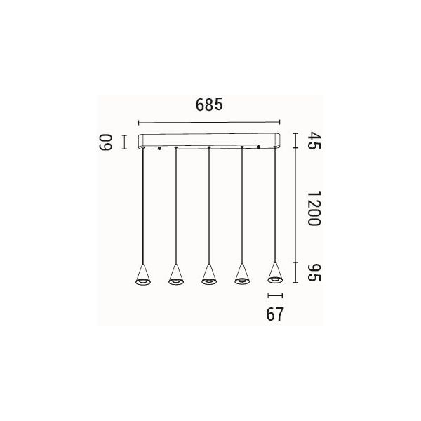 LÁMPARA COLGANTE LED 25W 1500lm 3000K 680x1200mm NEGRO ARTE ILLUMINA CAMPANELLE