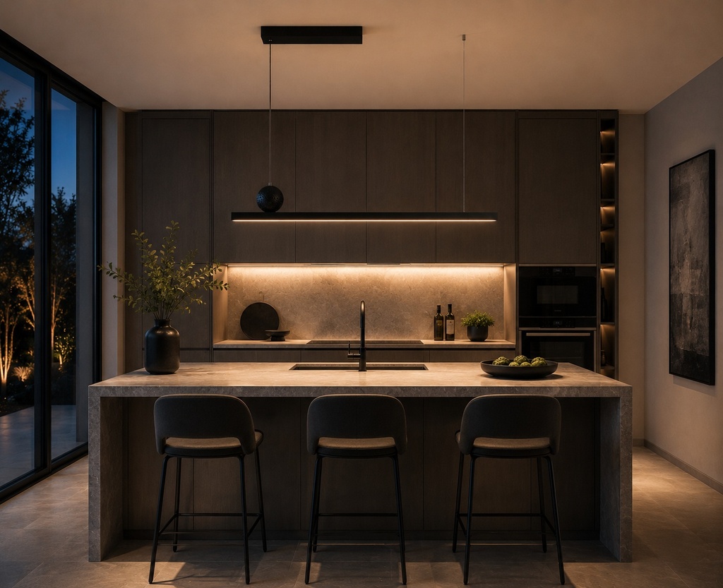 LÁMPARA DE TECHO COLGANTE LINEAL "TRAMA" LED 25W L118xH13cm, 3CCT NEGRO ARTE ILLUMINA