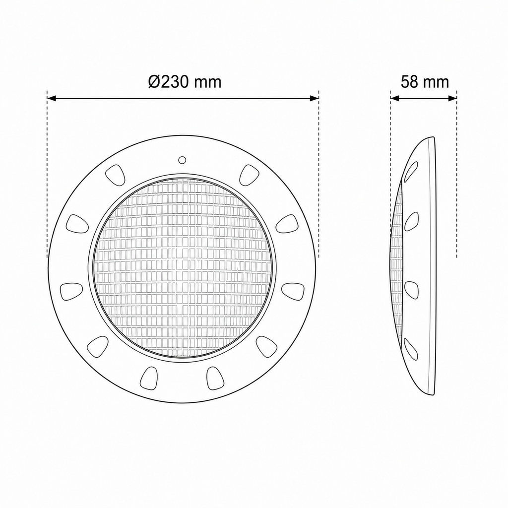 LUZ SUPERFICIE PISCINA LED 18W 3000K 12V IP68 IK05