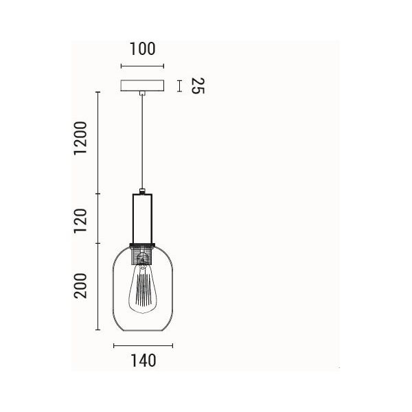 LÁMPARA DE TECHO COLGANTE CRISTAL GOFRADO 1xE27 MAX 15W 130x200x1200mm  ARTE ILLUMINA TOPACIO 