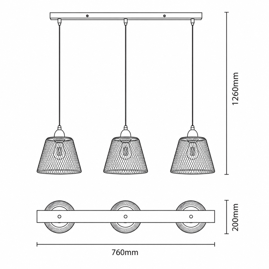 LÁMPARA DE TECHO COLGANTE METAL 3 LUCES 3xE27 MÁX. 15W 370x370x1260mm NEGRO ARTE ILLUMINA NET