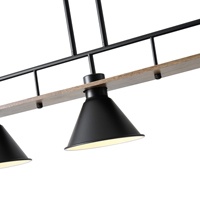 LÁMPARA DE TECHO COLGANTE MADERA-METAL 3 LUCES 3xE27 MAX 15W 780x180x865mm NEGRO ARTE ILLUMINA CONO