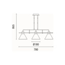 LÁMPARA DE TECHO COLGANTE MADERA-METAL 3 LUCES 3xE27 MAX 15W 780x180x865mm NEGRO ARTE ILLUMINA CONO