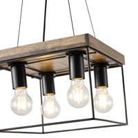 LÁMPARA DE TECHO COLGANTE MADERA-METAL 4 LUCES 4xE27 MAX 15W 300x300x1230mm NEGRO-MARRÓN ARTE ILLUMINA MULTIPLA