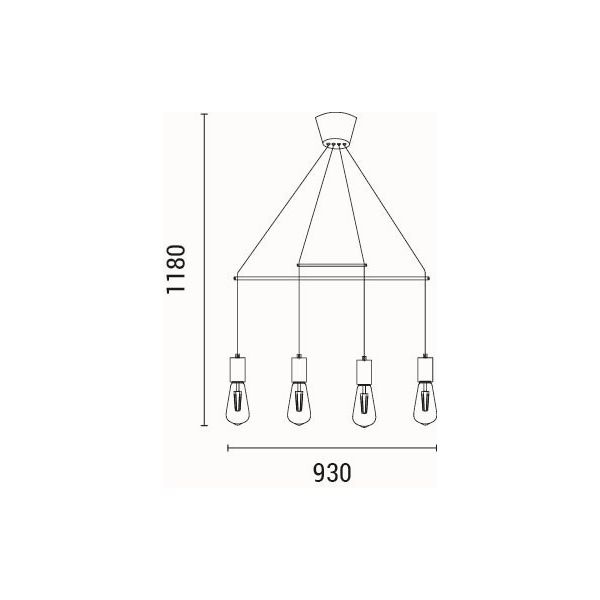 LÁMPARA DE TECHO COLGANTE MADERA-METAL 4 LUCES 4xE27 MÁX. 15W 930x120x1180mm NEGRO ARTE ILLUMINA EDISON