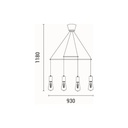 LÁMPARA DE TECHO COLGANTE MADERA-METAL 4 LUCES 4xE27 MÁX. 15W 930x120x1180mm NEGRO ARTE ILLUMINA EDISON
