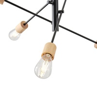 LÁMPARA DE TECHO COLGANTE MADERA-METAL 6 LUCES 6xE27 MÁX 15W 850x850x1540mm NEGRO ARTE ILLUMINA EDISON